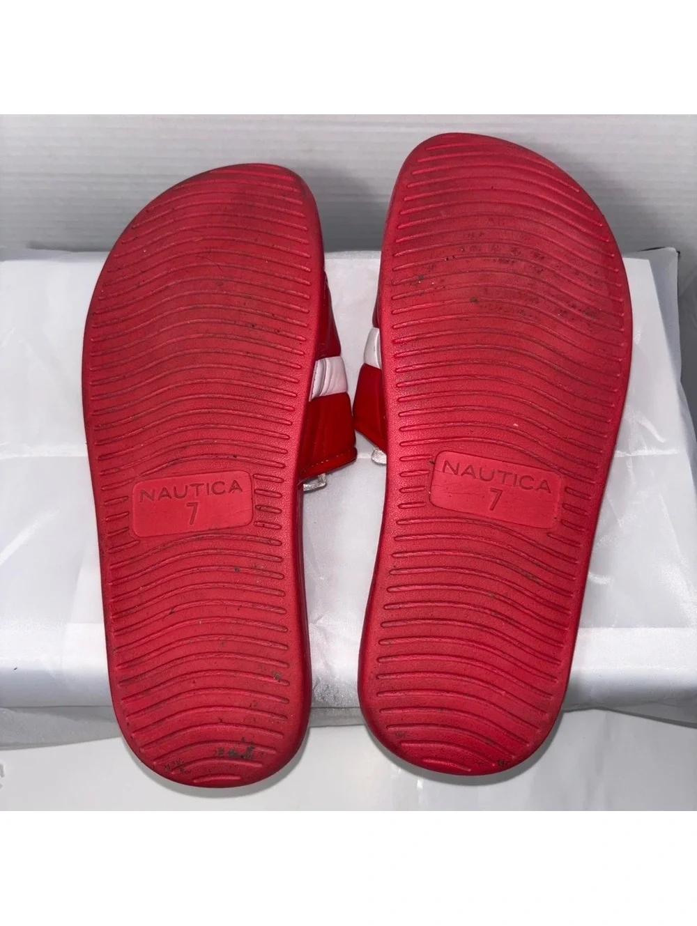Nautica Red Slide Sandals with White and Navy Accent